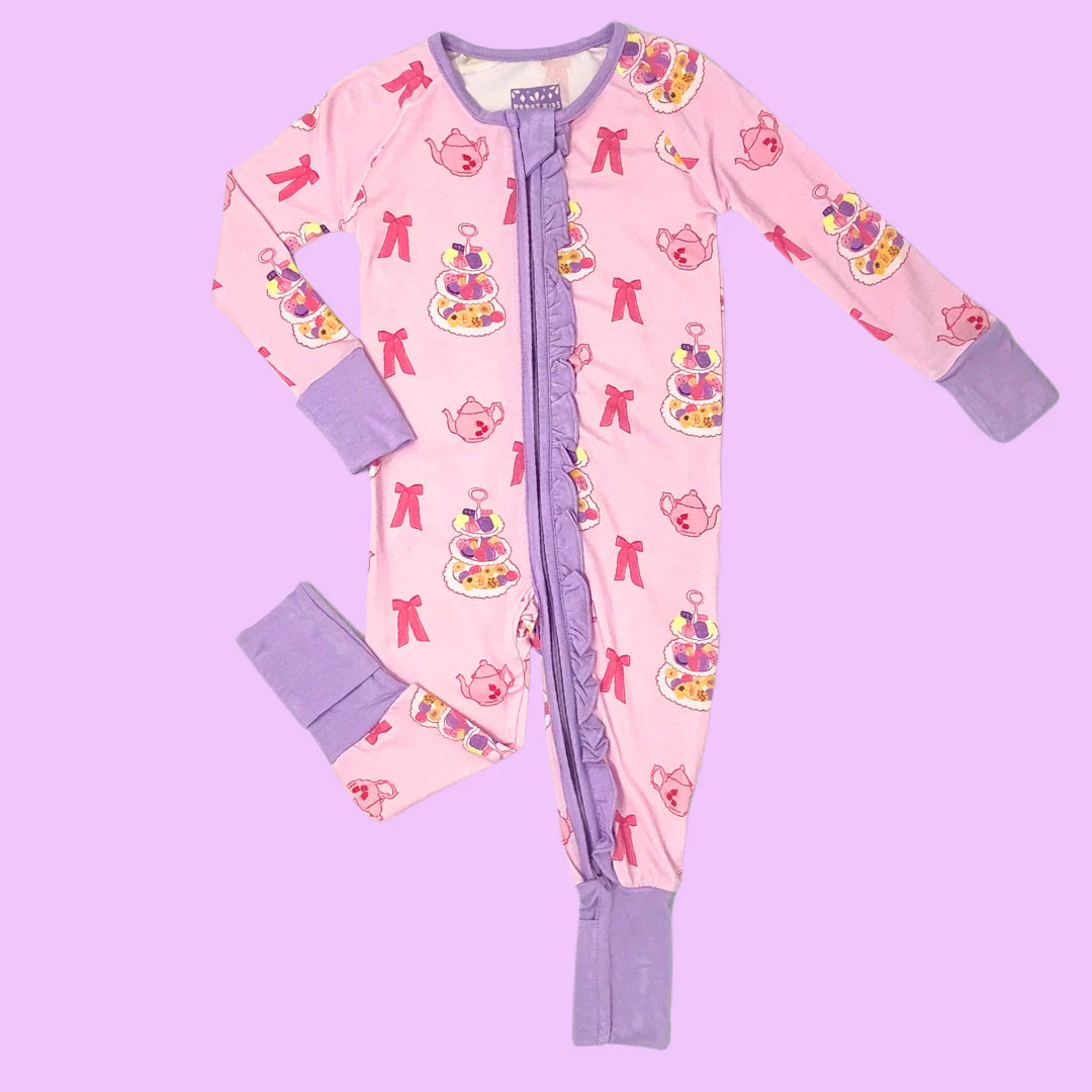 Tea Party Premium Ruffle Romper | Poppy Kids Co
