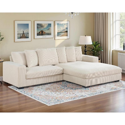 AMERLIFE 102" L-Shaped Sectional Sofa, Oversized Cloud Couch with Deep Seats and Loose Backrest for Living Room, Corduroy Sofa, Beige | Target