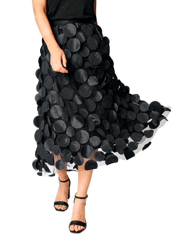SCKTOO Tulle Skirts for Women Mesh Midi Skirt Elastic Waist Polka Dot Flowy A-Line Halloween Part... | Amazon (US)