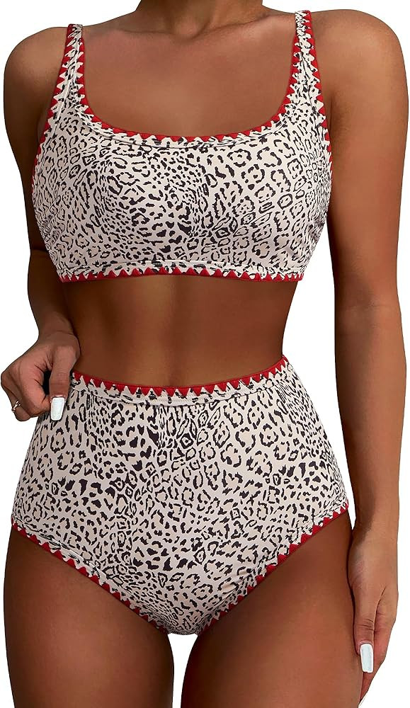 SUUKSESS Women High Waisted Bikini Set Floral Print Color Block 2 Piece Swimsuit | Amazon (US)