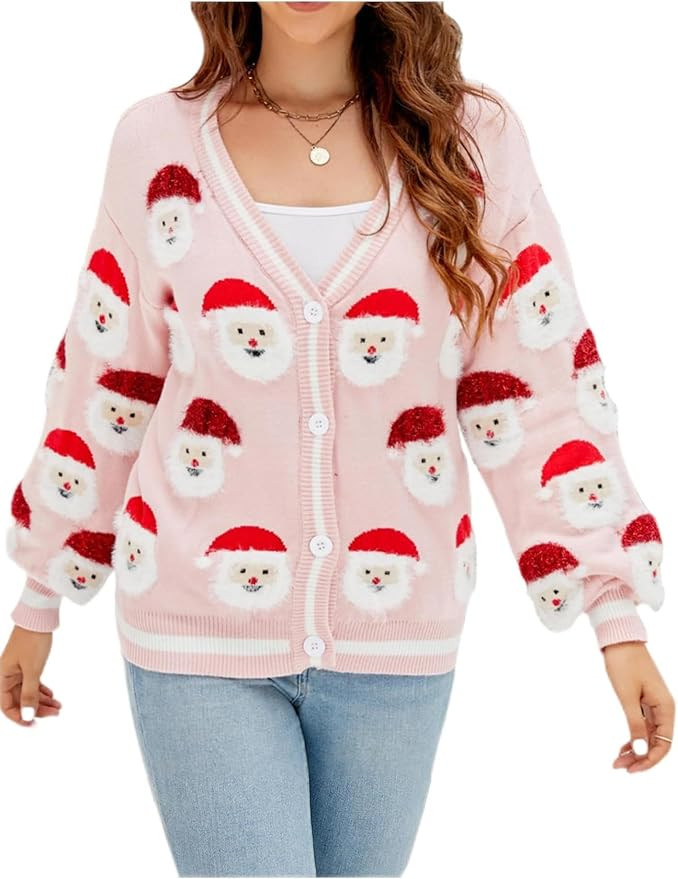 Wyeysyt Ugly Christmas Sweater Women Christmas Cardigans Sweater Open Front Button Down Long Slee... | Amazon (US)