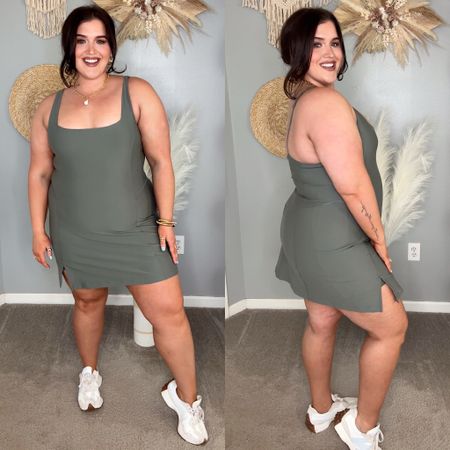 Curvy square neck tennis dress 💚☀️🌿 Casual everyday outfit inspo. Perfect on the go errands outfit. Size XL 

#LTKplussize #LTKActive #LTKstyletip