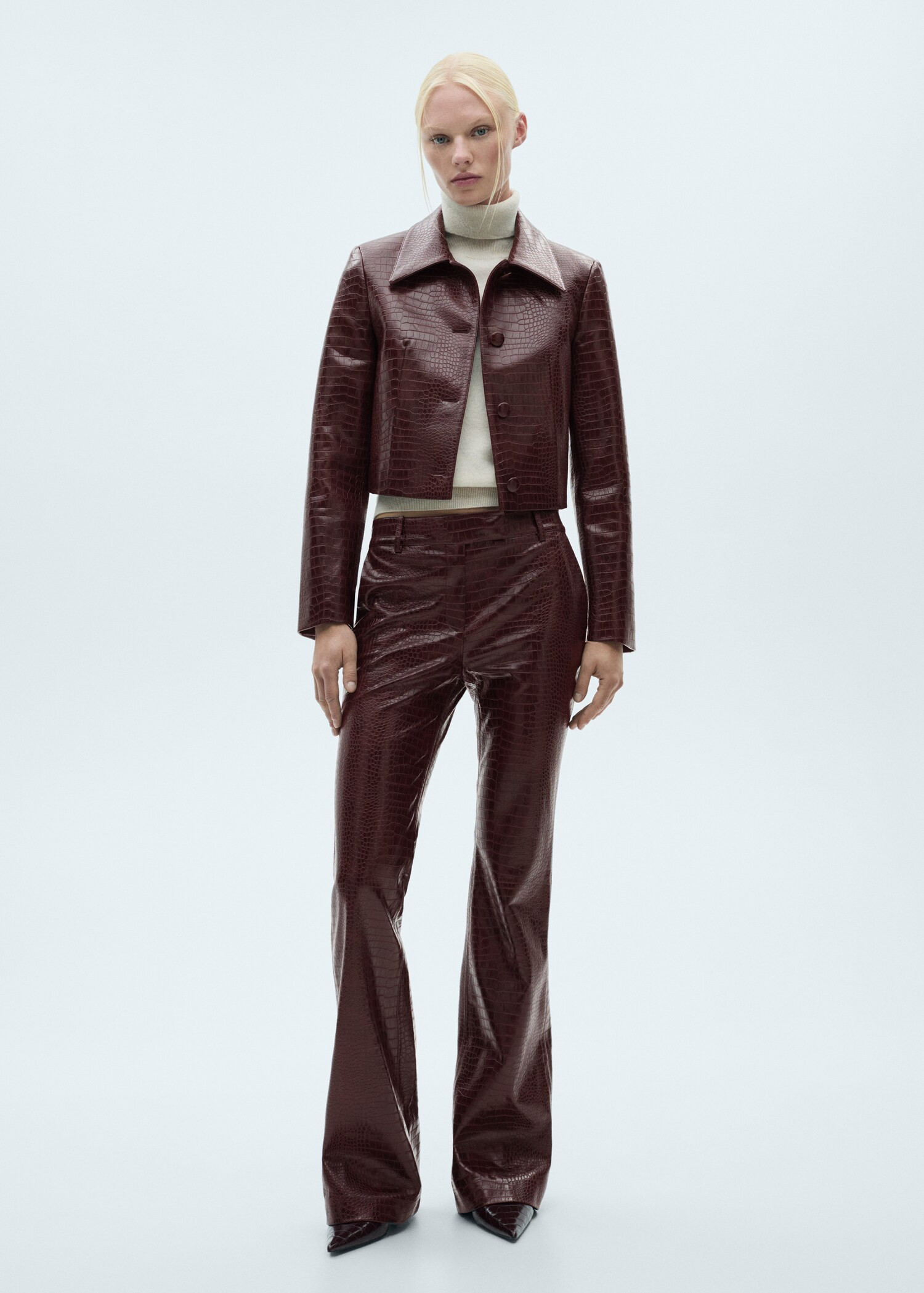 Crocodrile-effect cropped jacket - Women | MANGO USA | Mango (US/MX/AU)