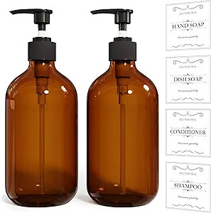 2PCS Amber Dish Soap Dispenser for Kitchen (16 Oz), Brown Hand Soap Dispenser for Bathroom, Plast... | Amazon (US)