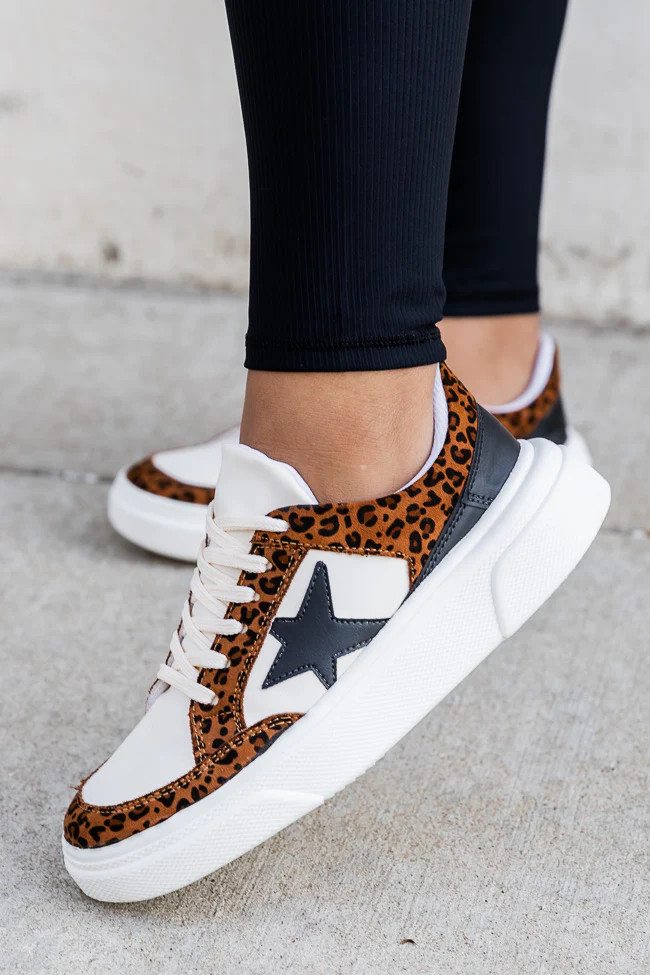 Cleo Leopard Print And Black Star Sneakers | Pink Lily