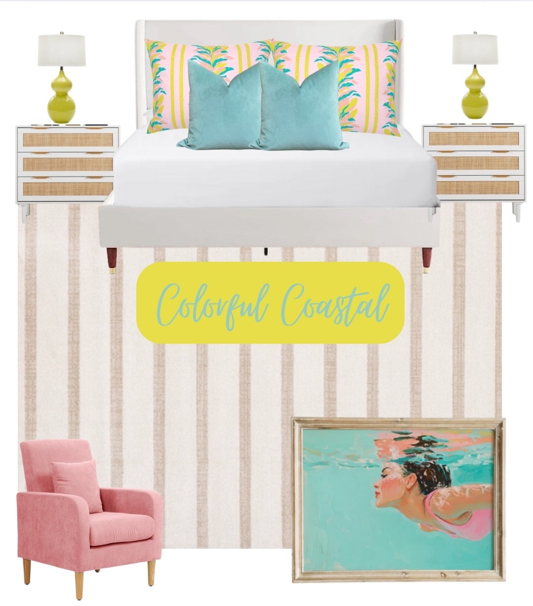 Pops of chartreuse—Colorful Coastal bedroom.

Colorful Coastal, Coastal Art, Coastal Design, bright bedroom, beach housee

#LTKSwim #LTKHome