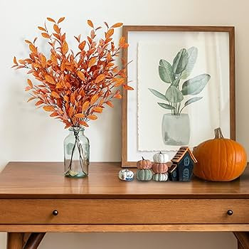 Sggvecsy 6 Pcs Artificial Fall Eucalyptus Stems Fall Eucalyptus Leaves Silk Autumn Leaf Branches ... | Amazon (US)