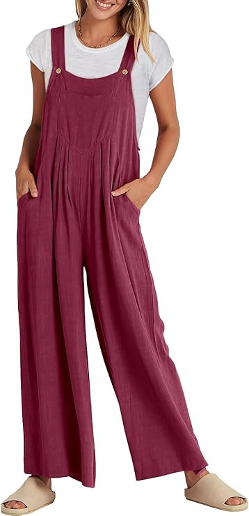 ANRABESS Women's Overalls Jumpsuit Casual Loose Sleeveless Adjustable Straps Bib Wide Leg Outfits... | Amazon (US)