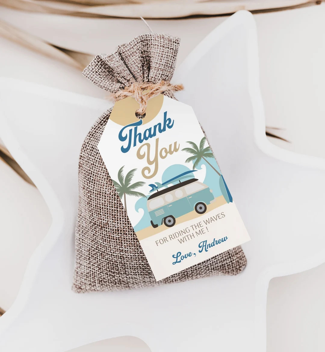 Surf 1st Birthday Favor Tags, The Big One Thank You, Corjl Editable Template, TBO | Etsy (US)