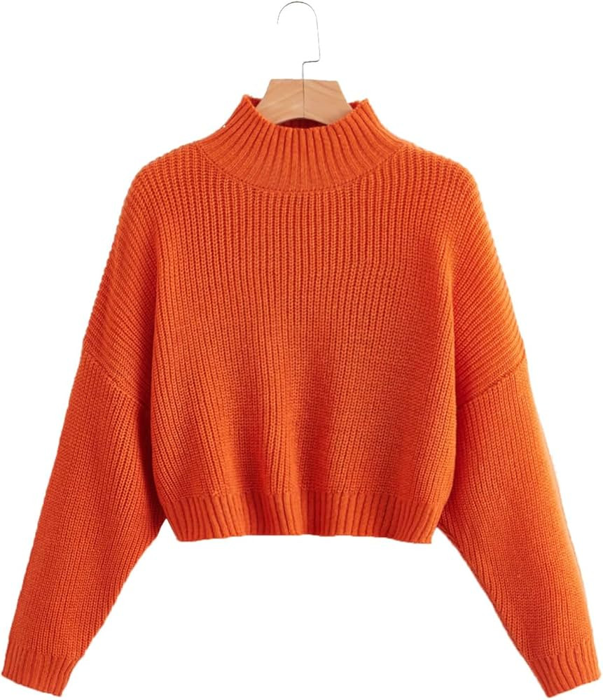 Women's Sweater High Neck Drop Shoulder Chunky Knit Sweater Sweater for Women (Color : Orange, Si... | Amazon (US)