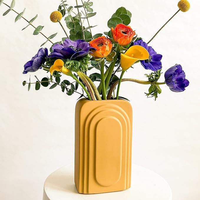 Yellow Vase - Rhapsody Studio Ceramic Flower Vase, Large Decorative Vase, Big Vases Home Decor, A... | Amazon (US)