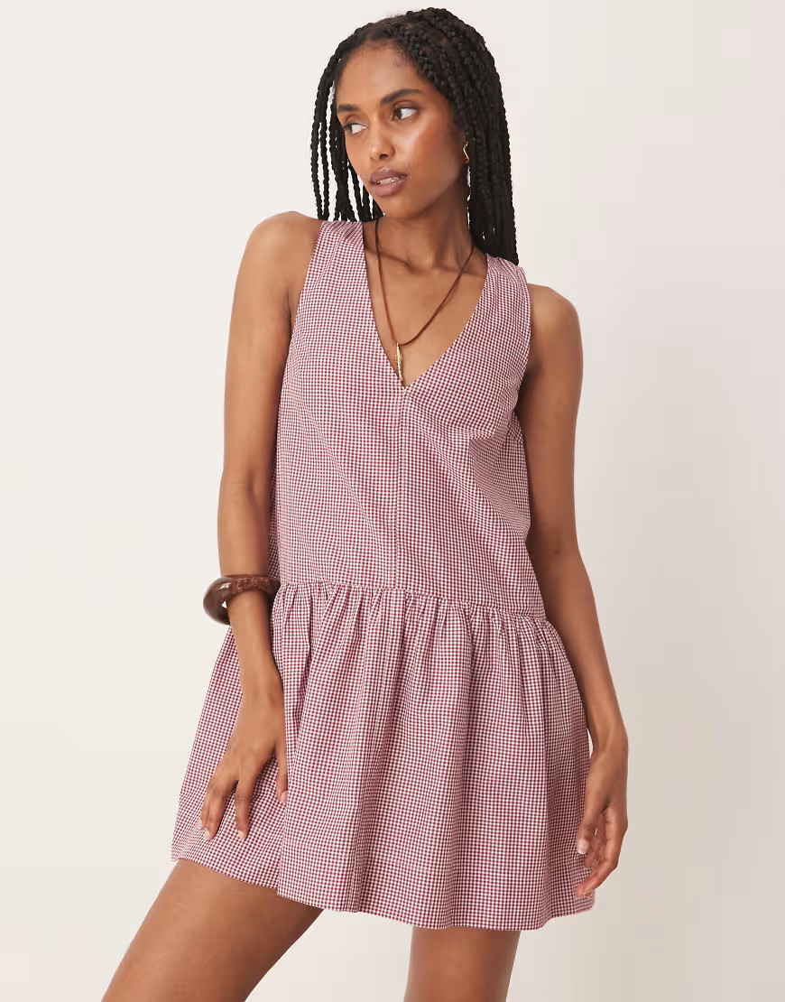 ASOS DESIGN halter neck drop waist mini dress in red gingham-Multi | ASOS (Global)