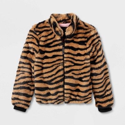 Girls' Tiger Striped Faux Fur Jacket - Cat & Jack™ Brown | Target