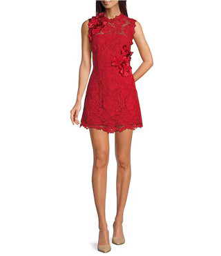 Muse by Marchesa Cardinal High Neck Corded Lace Mini Dress | Dillard's