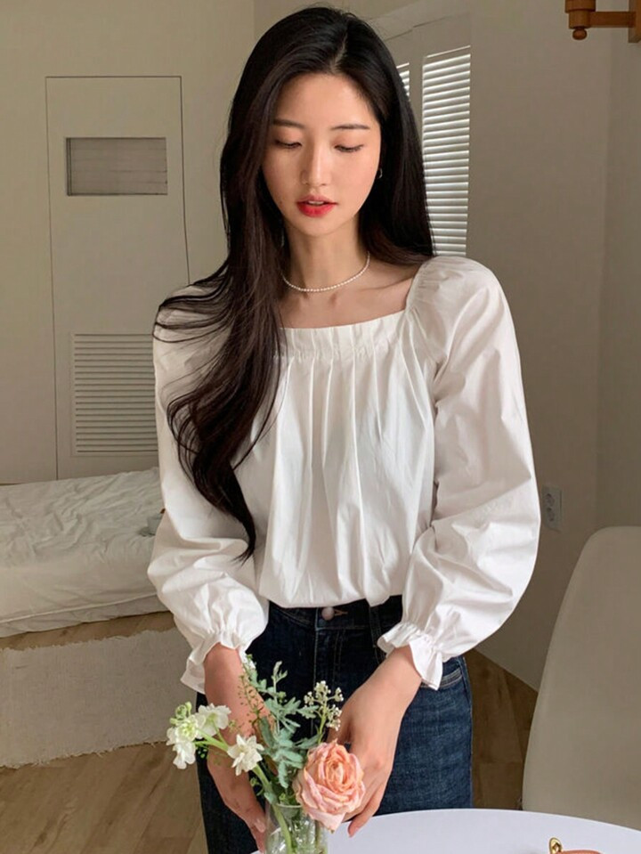 DAZY Women's Solid Color Pleated Long Sleeve Shirt | SHEIN