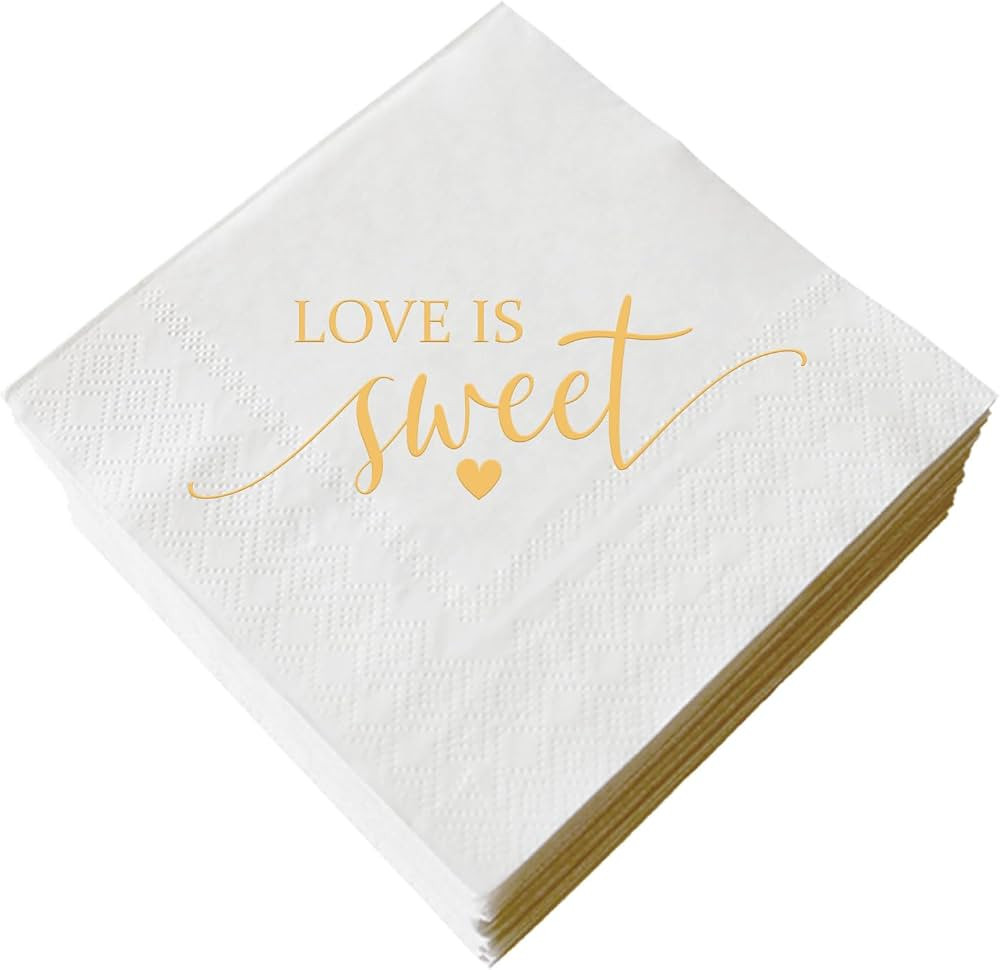 Love Is Sweet Napkins 3-Ply 50 Pack Gold and White Paper Napkin for Wedding Bachelorette Engageme... | Amazon (US)