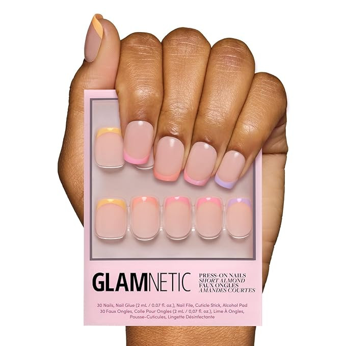 Glamnetic Press On Nails - Macarons | Short Squoval Fake Nails with Multicolored Pastel French Ti... | Amazon (US)