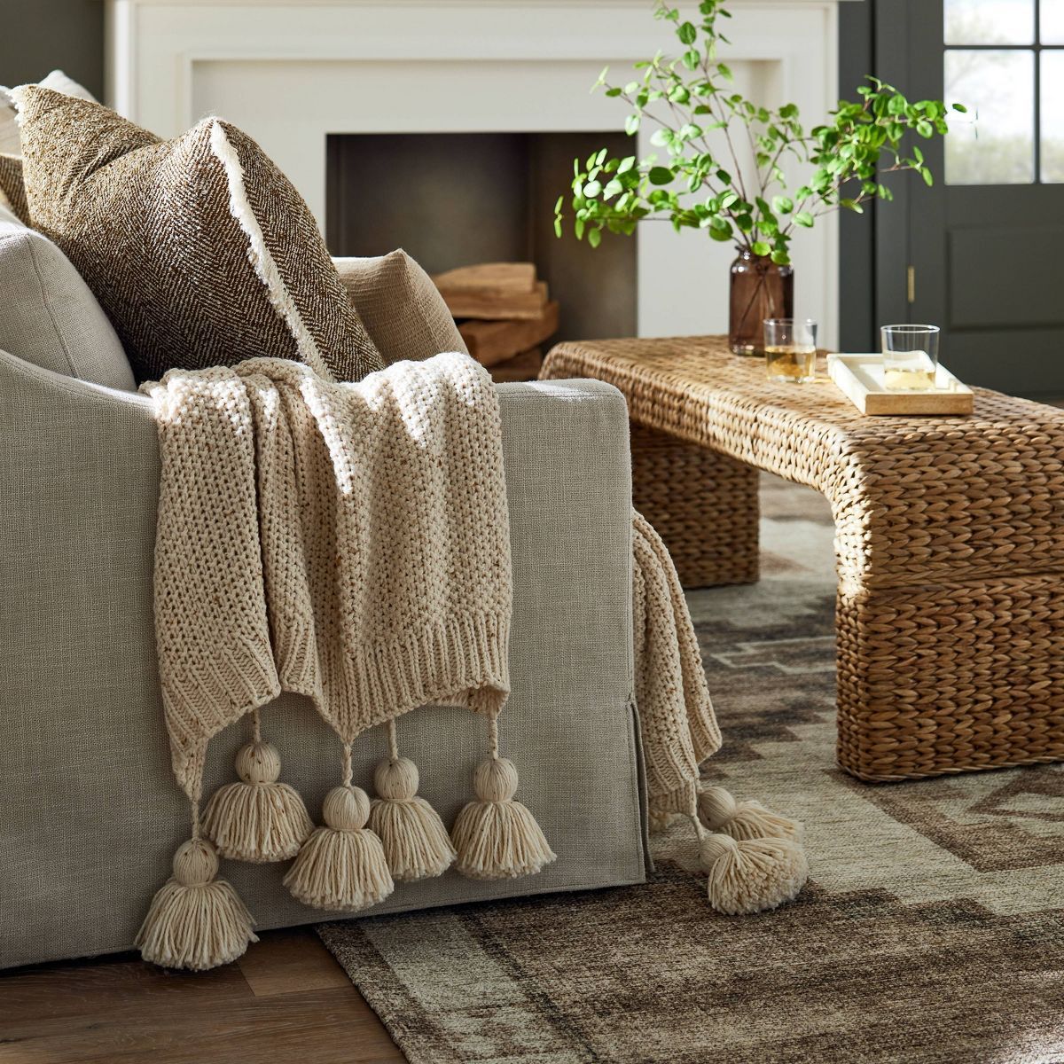 Knit Throw with Pom Tassels Throw Blanket - Threshold™ designed with Studio McGee | Target