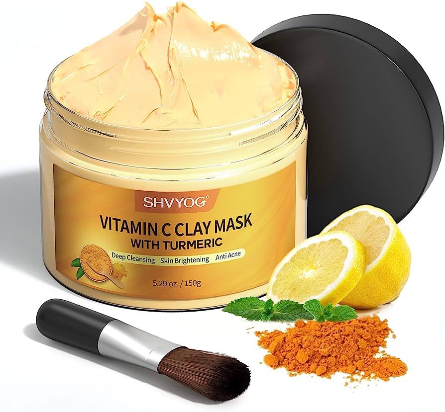 SHVYOG Turmeric Vitamin C Clay Mask, Vitamin C Clay Facial Mask with Kaolin Clay and Turmeric for... | Amazon (US)