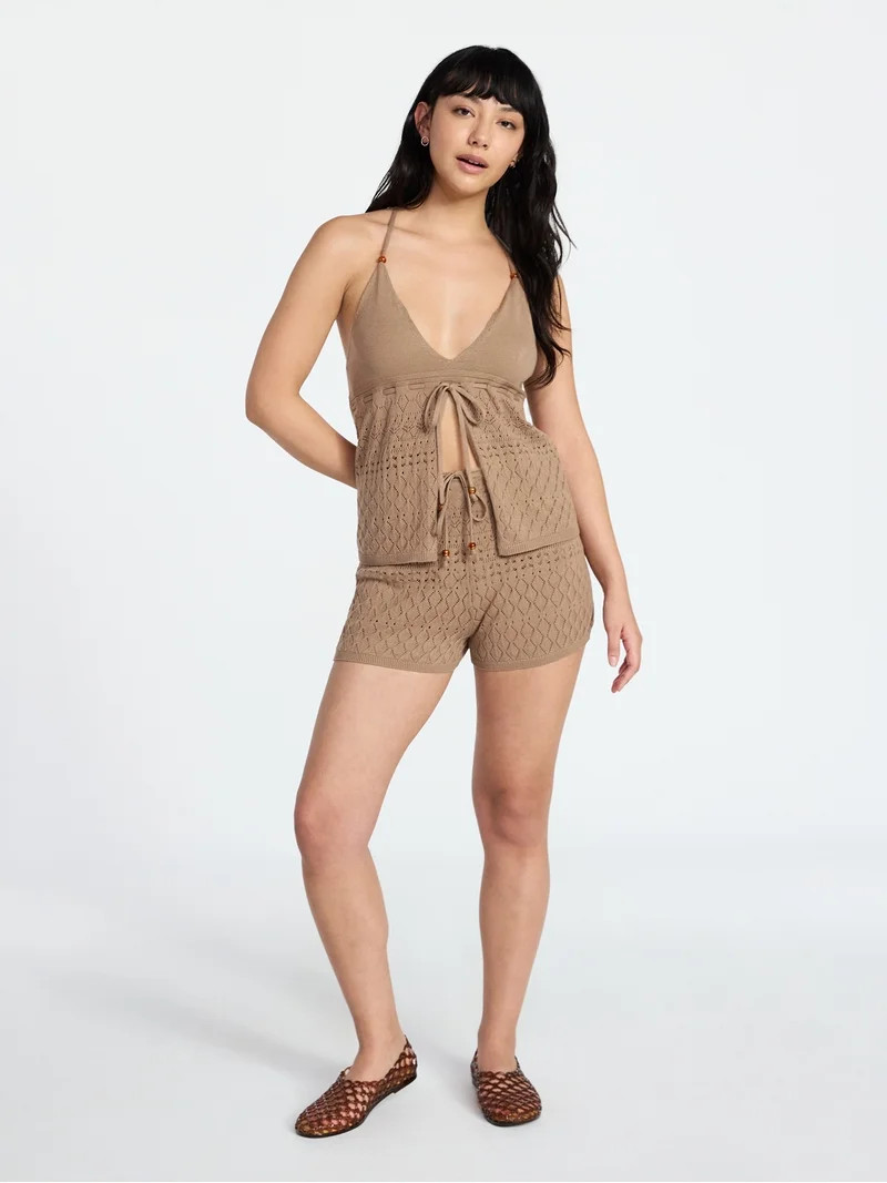 No Boundaries Cami Top with Beads and Shorts Set, 2-Piece, Women's XXS-XXL - Walmart.com | Walmart (US)