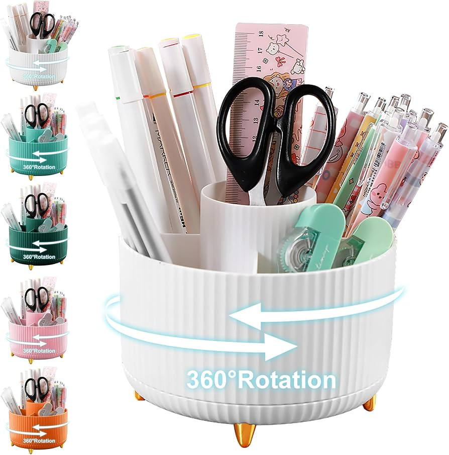 Pencil Holder For Desk,5 Slots 360°Degree Rotating Desk Organizers And Accessories,Desktop Stora... | Amazon (US)