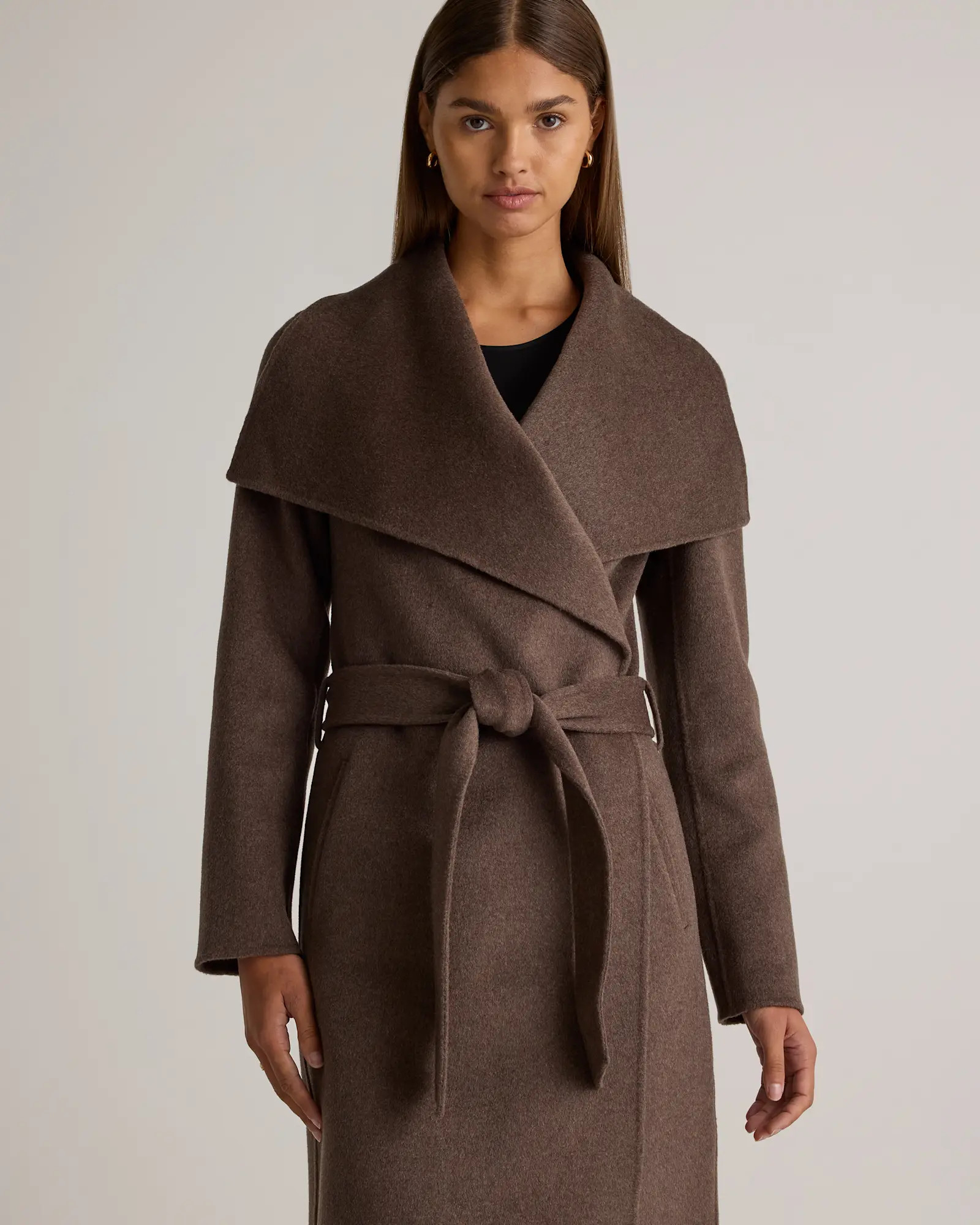 Double-Faced Merino Wool Draped Collar Wrap Coat in Oat | Quince