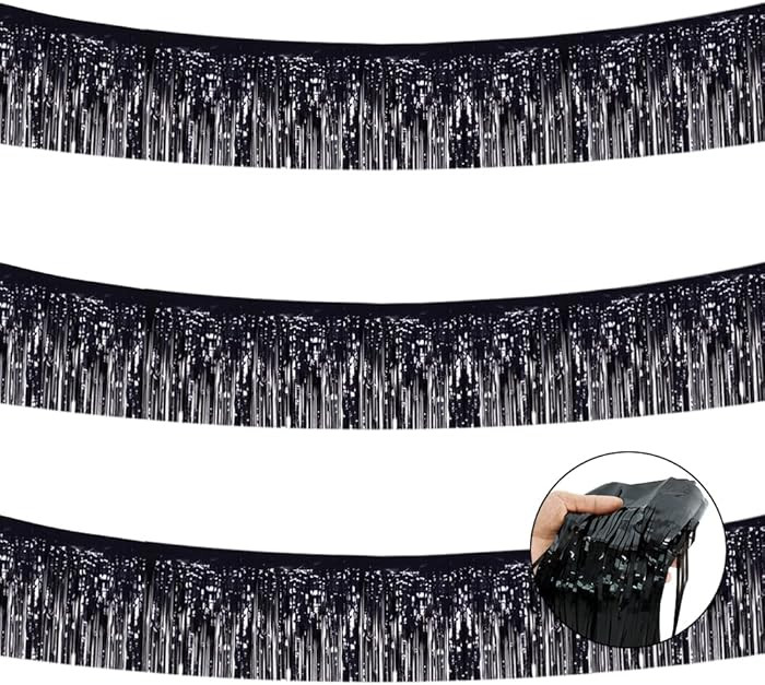 BEISHIDA 3 Packs Metallic Foil Fringe Garland Black Wall Hanging Tinsel Fringe Banners for Car Fl... | Amazon (US)