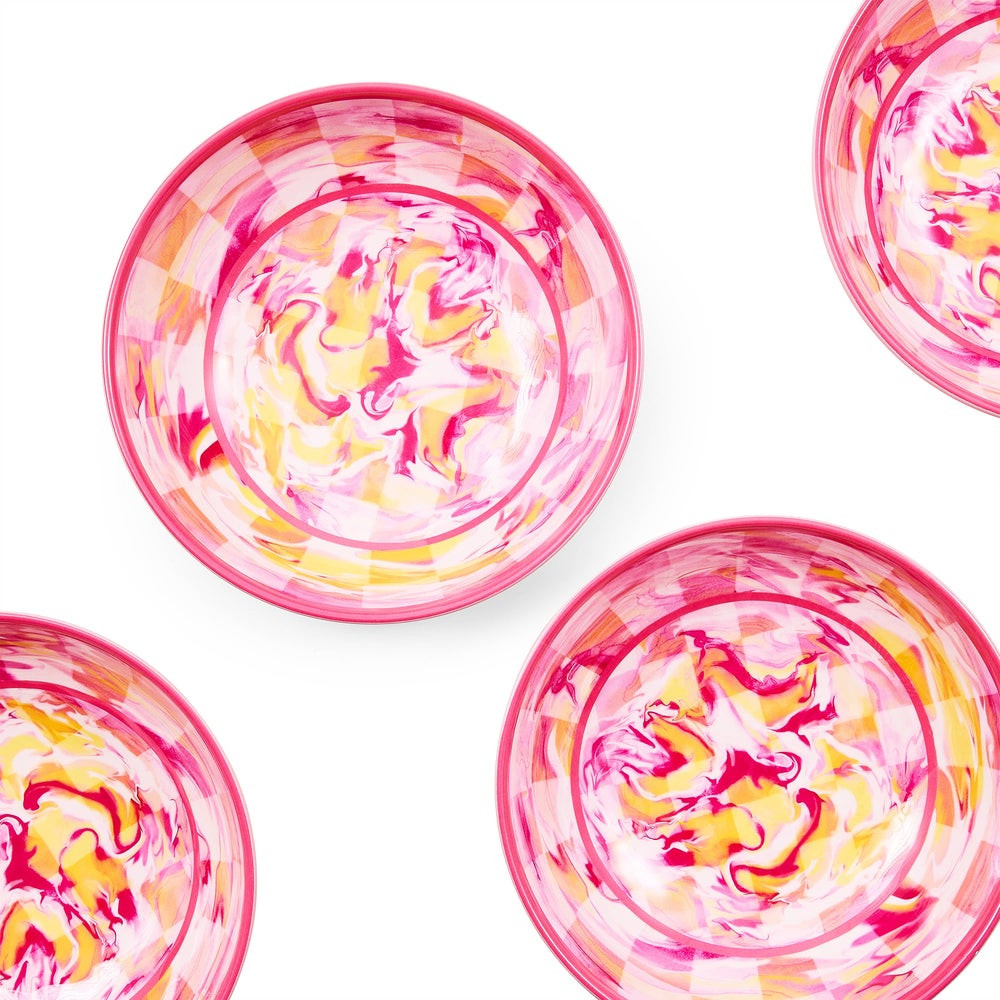 Pink Marble Check Melamine Small Bowls, Set of 4 | MacKenzie-Childs