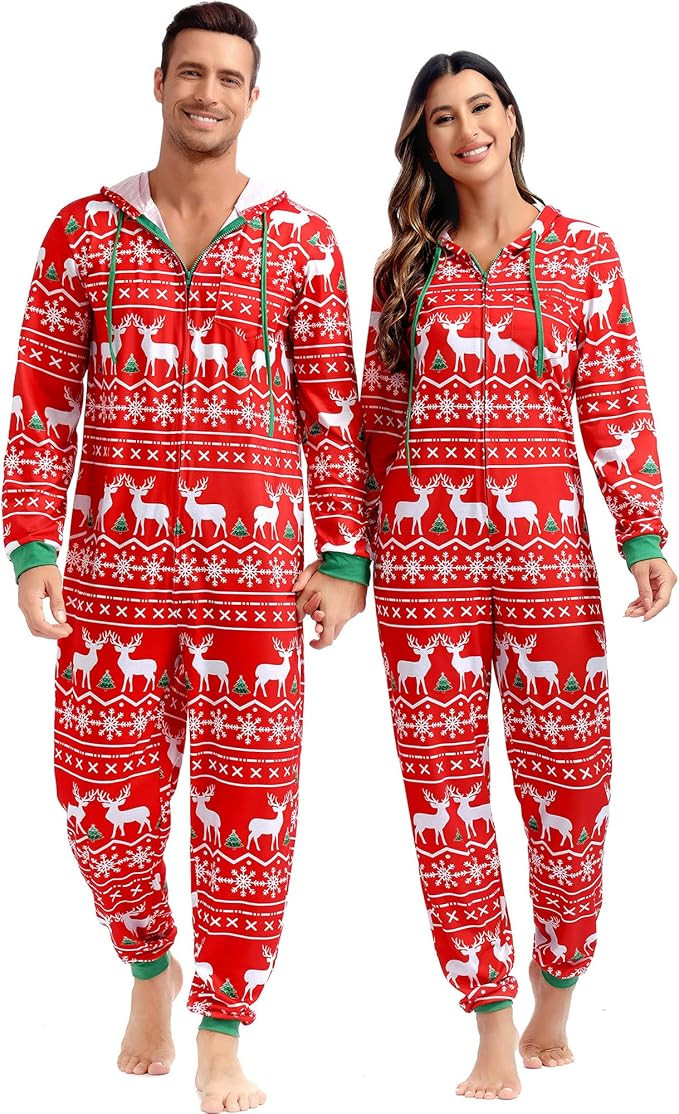 frawirshau Christmas Onesie Pajamas For Family Couples Onesie Pajamas For Women Onesies | Amazon (US)