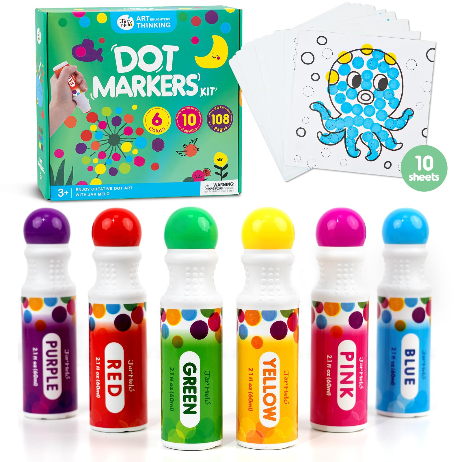 Jar Melo Washable Dot Markers, 6 Colors Dot Paints with 108 PDF & 10 Physical Activity Papers, No... | Amazon (US)