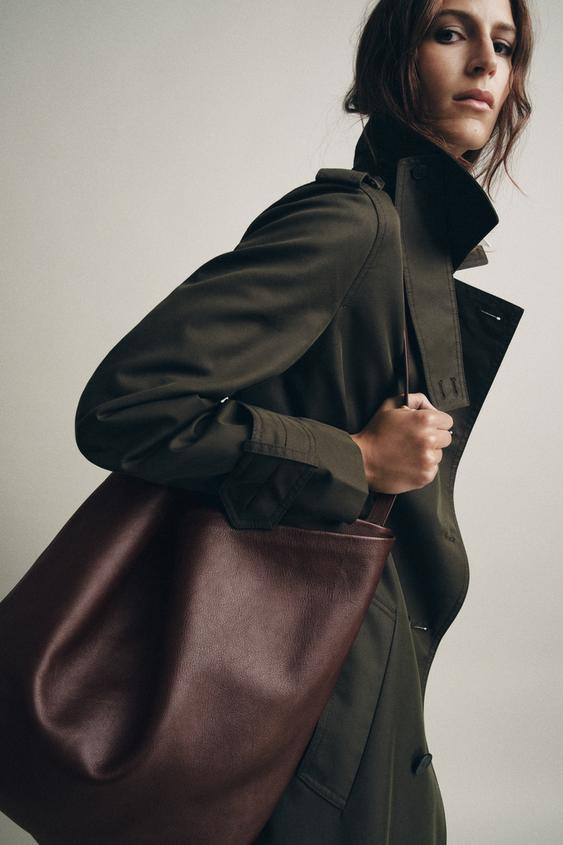 DOUBLE COMPARTMENT LEATHER BUCKET BAG | Zara US