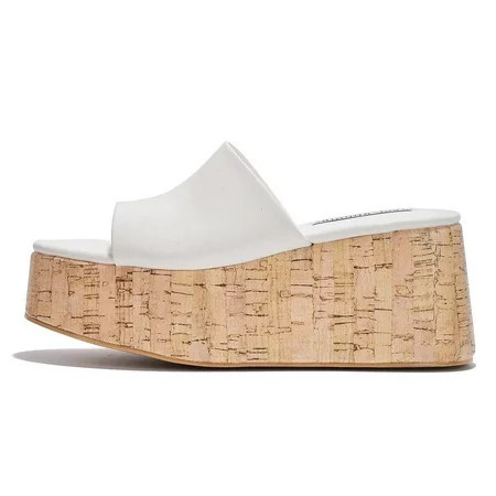 Cape Robbin Banka White Slip On Round Open Toe Chunky Wedge Heel Fashion Sandals (White 9) | Walmart (US)