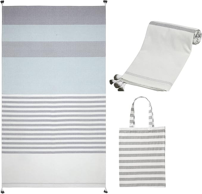 Folkulture Turkish Beach Towel with Tote Bag 40 x 72, Beach Blanket for Vacation, 100% Cotton Qui... | Amazon (US)