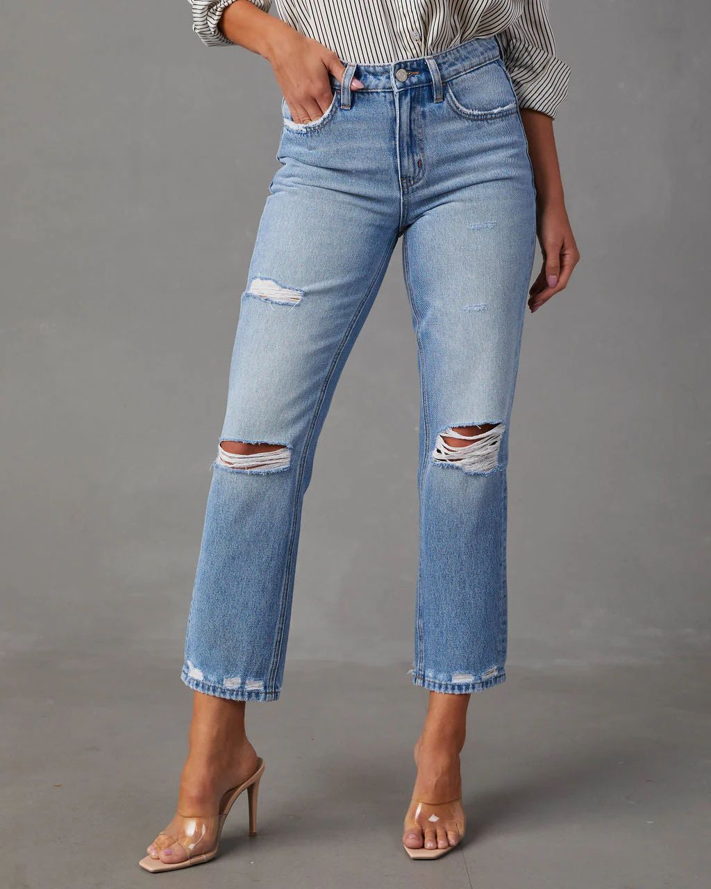Alena Mid Rise Distressed Cropped Jeans | VICI Collection