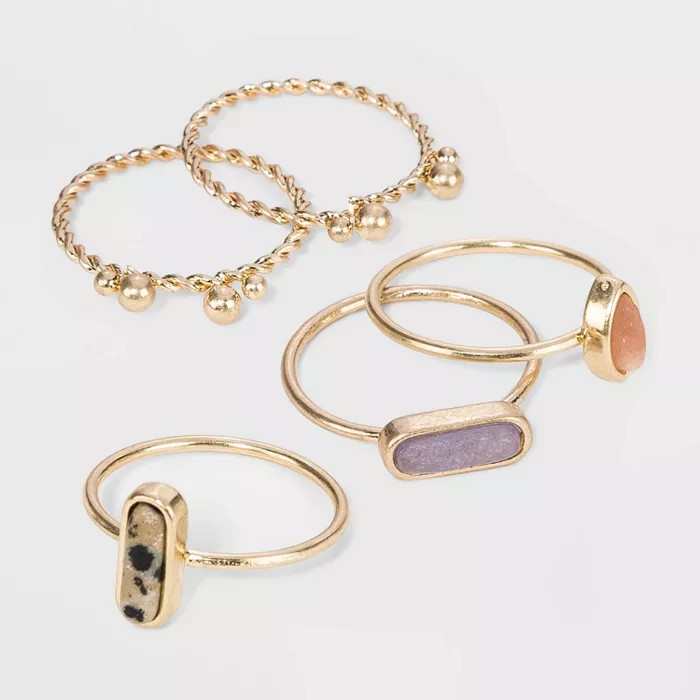 Semi-Precious Dalmation Jasper, Sunstone & Angelite Multi Ring Set - Universal Thread™ Worn Gol... | Target