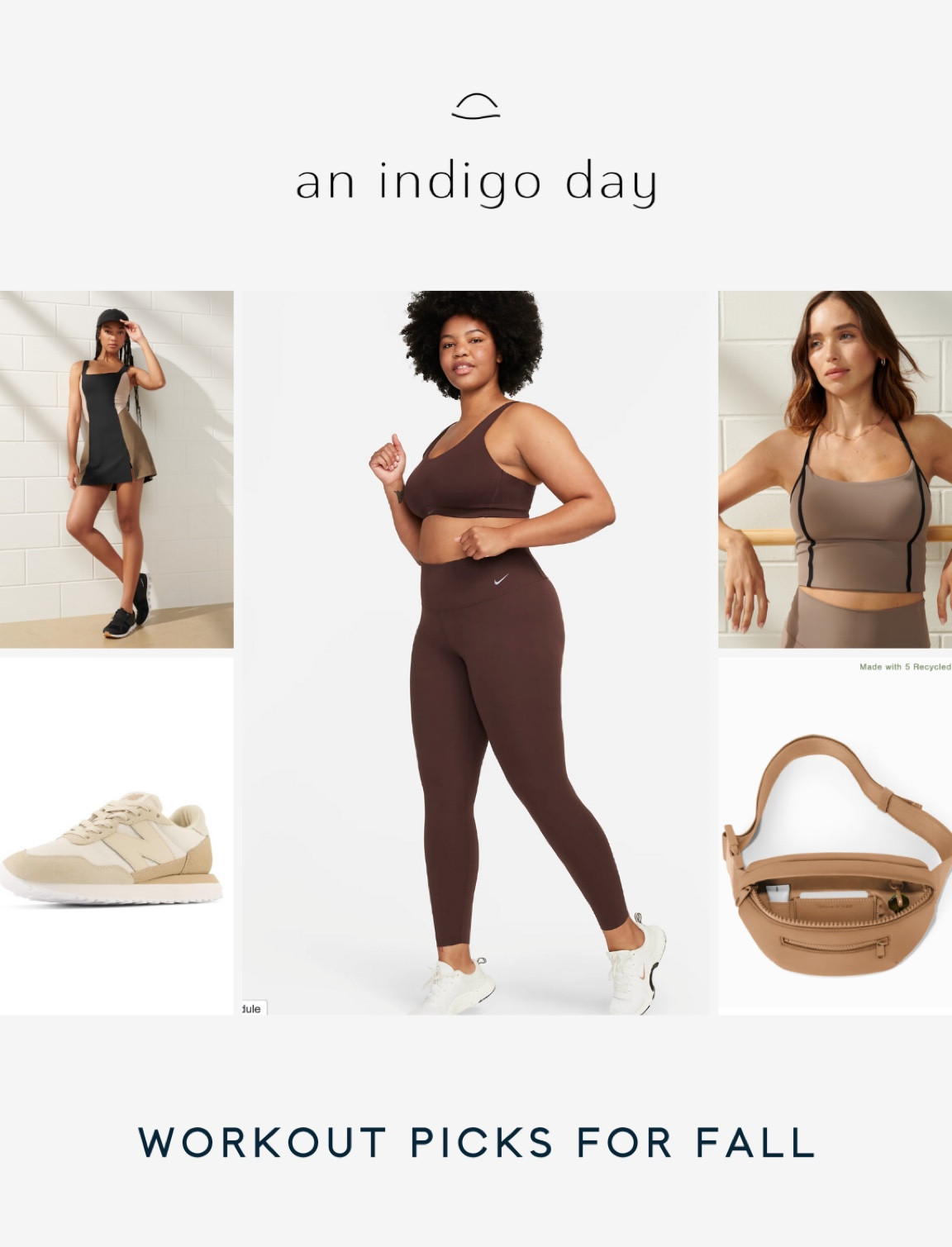 Fitness and workout upgrades for fall. Try beige and browns and creams for a nice change of pace to all the black workout gear we tend to gravitate to. Fanny pack. New balance sneakers. Abercrombie active. Nike brown workout set 

#LTKstyletip #LTKunder100 #LTKFitness