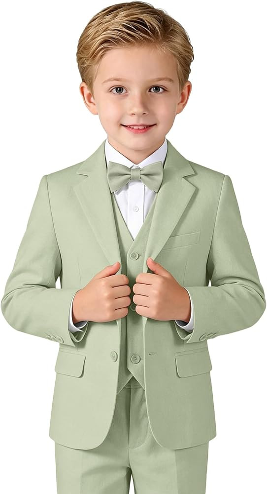 Boys Linen Suit for Kids Formal Tuxedo Suits 3 Piece Wedding Birthday Dress Clothes Slim Jacket V... | Amazon (US)