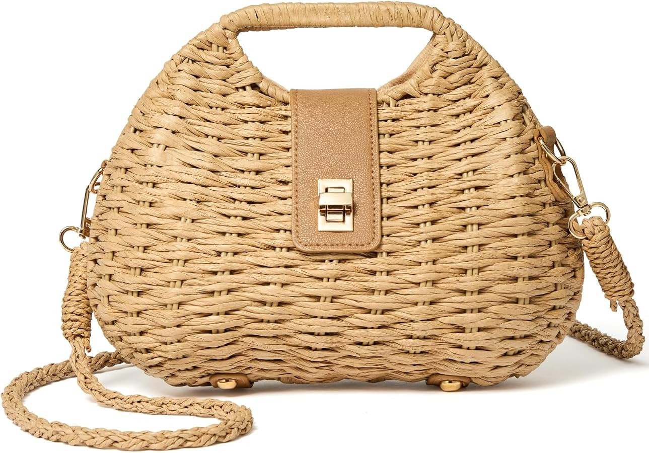 Woven Straw Purse with Crossbody Strap, Clutch Purses for women, Boho Summer Beach Bag Shoulder V... | Amazon (US)