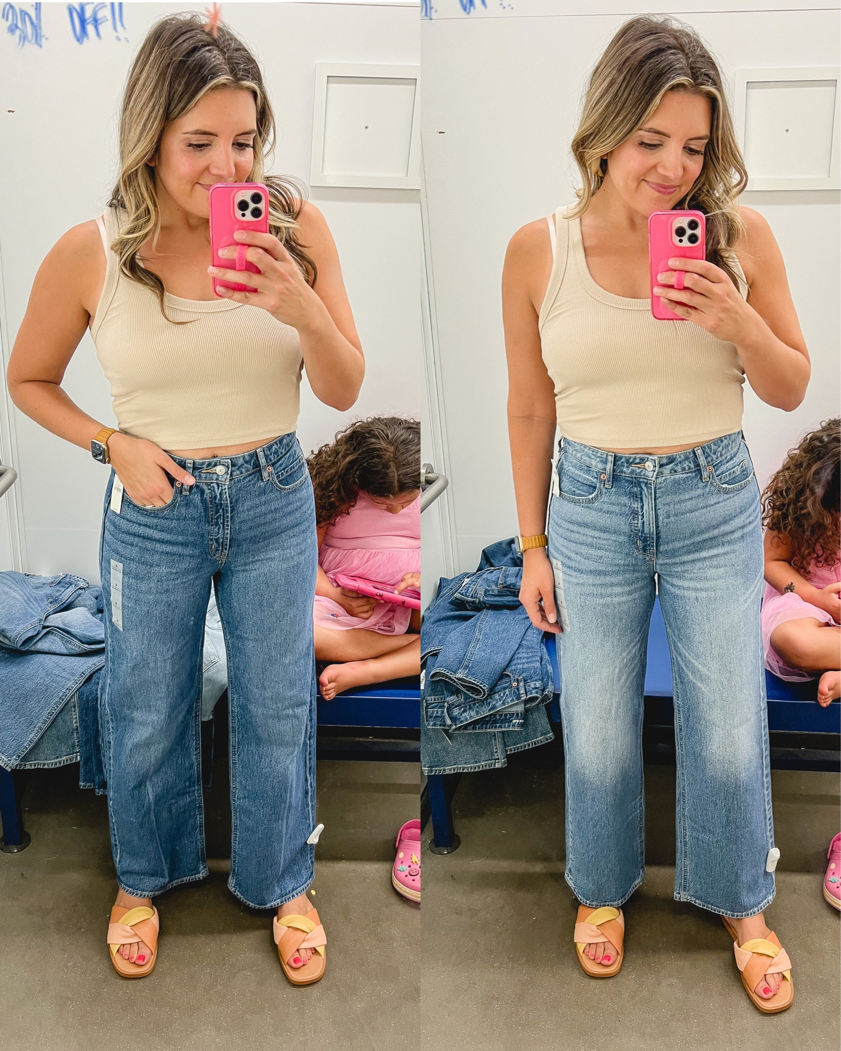 Old navy wide leg jeans on sale! 50% off. Wide leg jeans have slight stretch. Fit tts. I’m in a size 6. @oldnavy jeans only $22!!

#LTKunder100 #LTKsalealert #LTKunder50