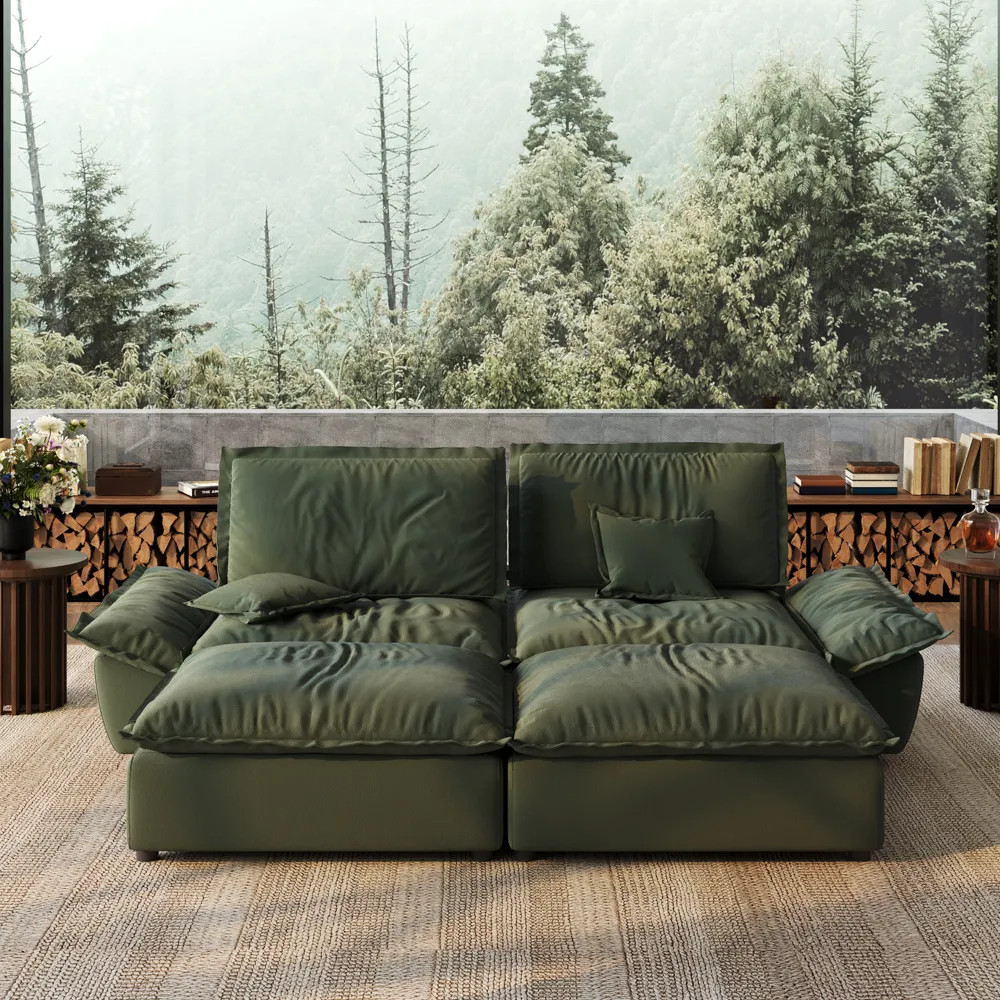 Modern Green Sleeper Sofa with 2 Ottomans | POVISON