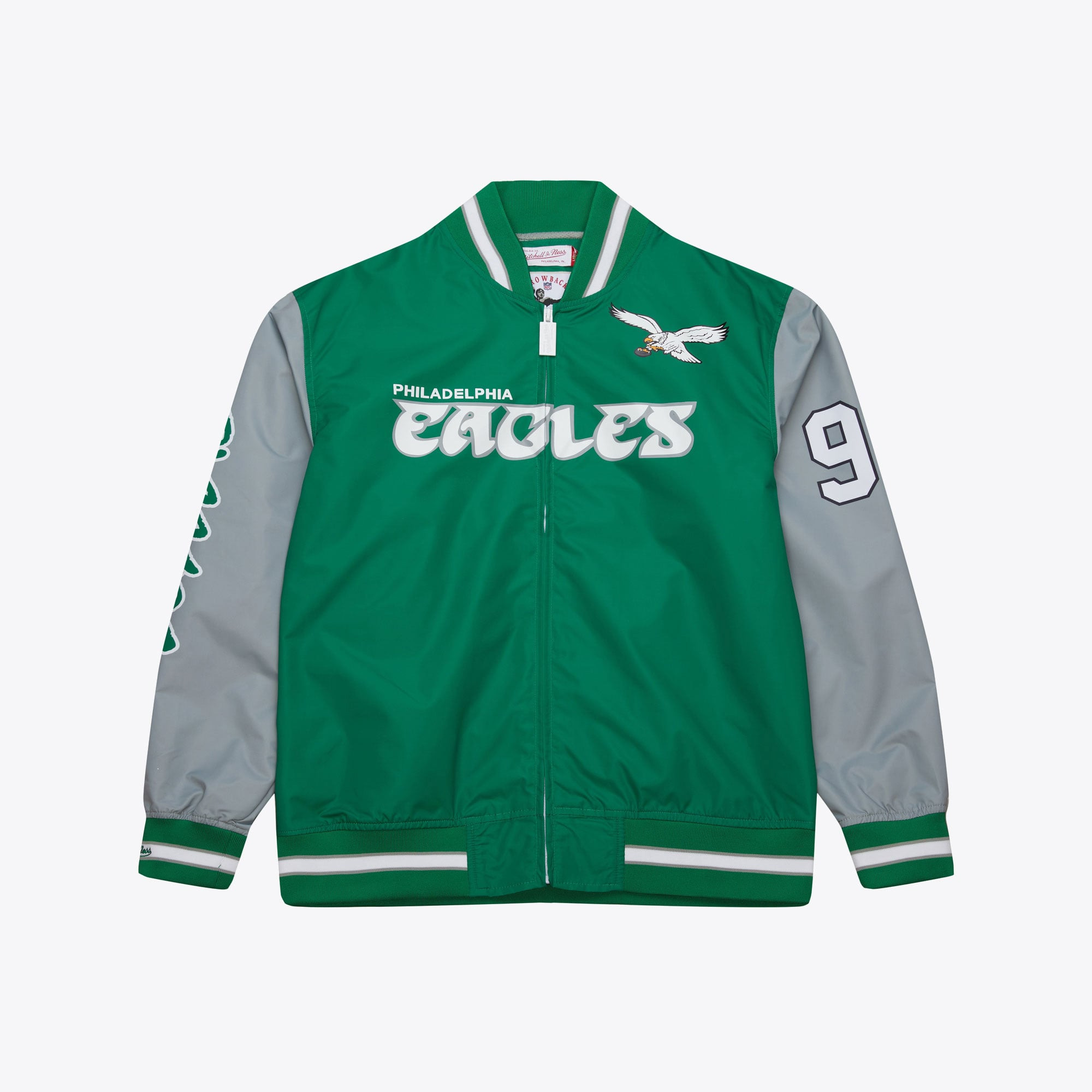 Men's Reggie White Kelly Green Philadelphia Eagles Vintage Logo Player Burst Warmup Full-Zip Jack... | Mitchell & Ness