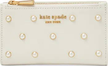 morgan imitation pearl small slim leather bifold wallet | Nordstrom