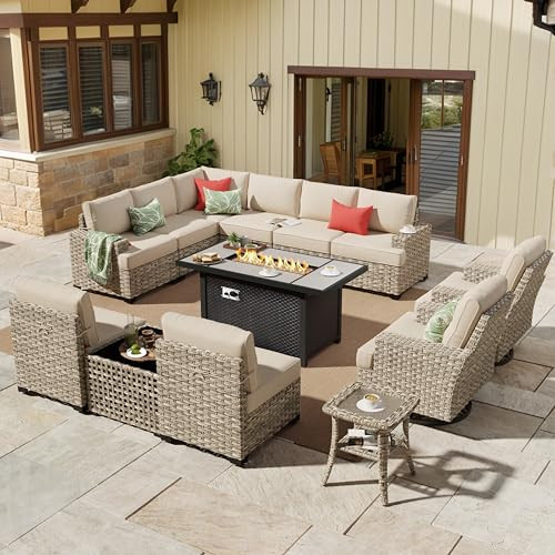 HOOOWOOO Outdoor Sectional Patio Furniture Set with Fire Pit Table,13 Pieces Wicker Conversation ... | Amazon (US)