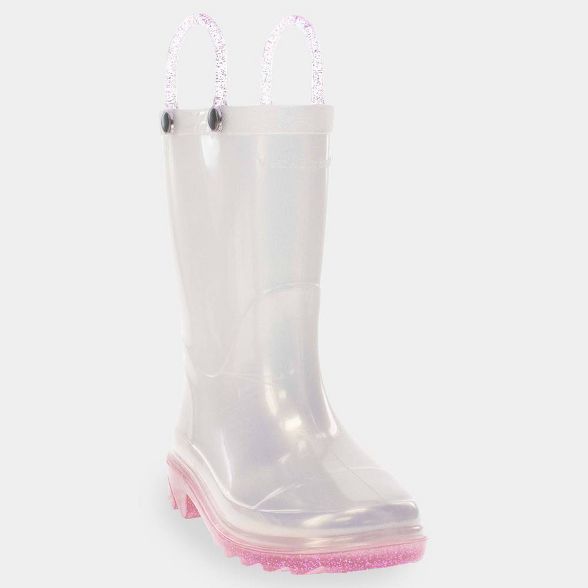 Toddler Girls' Western Chief Viola Light-Up Glitter Rain Boots - White/Purple | Target