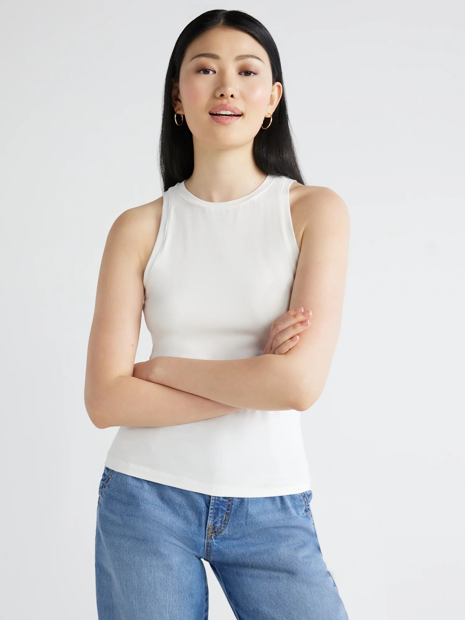 Scoop Women’s Ultimate Cotton Jersey Fitted High Neck Baby Tank Top, Sizes XS-XXL - Walmart.com | Walmart (US)