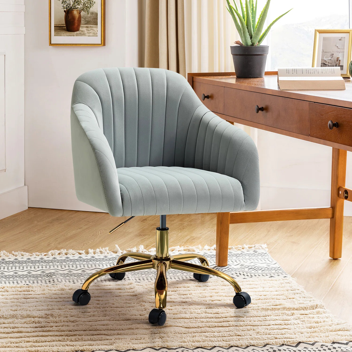 Adan Modern Velvet Task Chair with  Wood Frame and Back | Wayfair North America