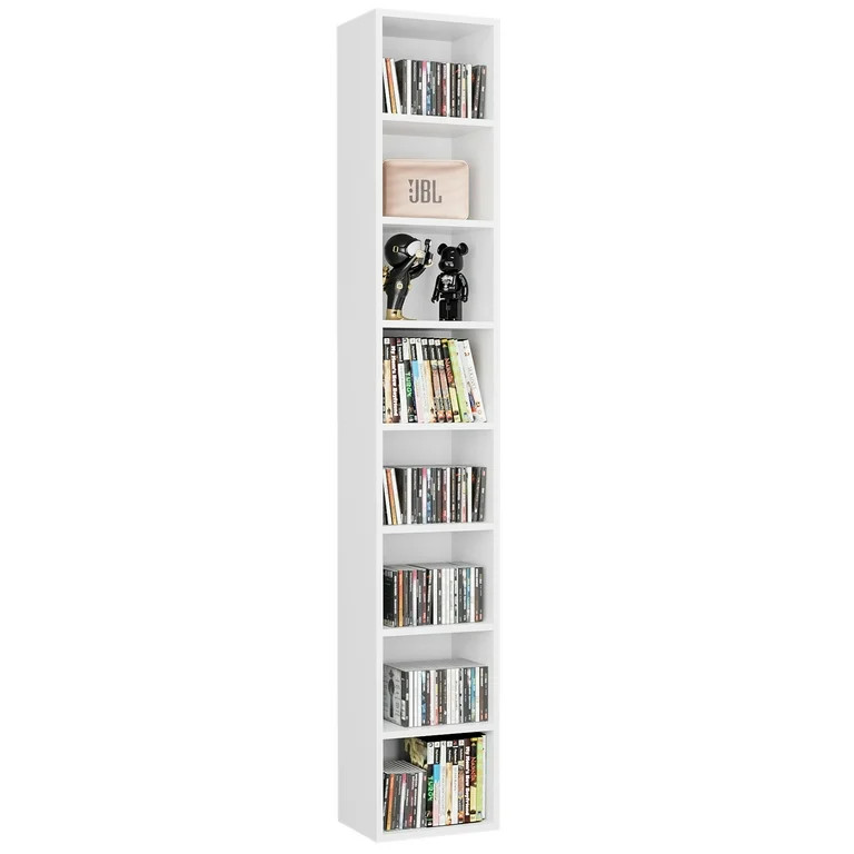 Homfa 8-Tier Media Tower, CD DVD Media Storage Unit with 4 Adjustable and 3 Fixed Shelves for Liv... | Walmart (US)