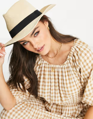 ASOS DESIGN straw fedora hat with black band in natural | ASOS (Global)
