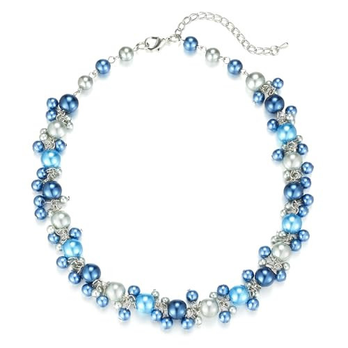 Beaded Pearl Necklace - Elegant Pearl Choker Necklaces for Women Fashion Jewelry Birthday Gift for Mom(Blue) | Amazon (US)