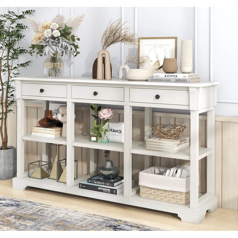 Cesilia 58"W Vintage Solid Wood Console Table For Entryway, Antique Style Retro Sofa Table | Wayfair North America